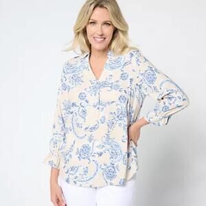 Kim Gravel Linen Paisley Blouse Women's Size Small